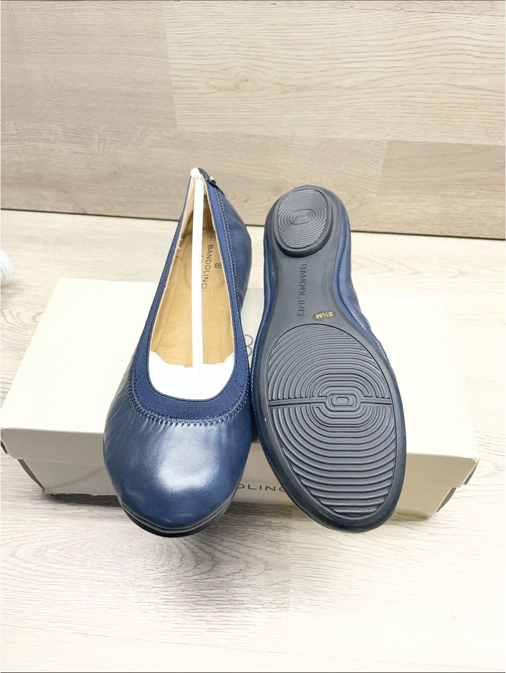 Bandolino Navy Leather Round-Toe Slip-On Flats #162